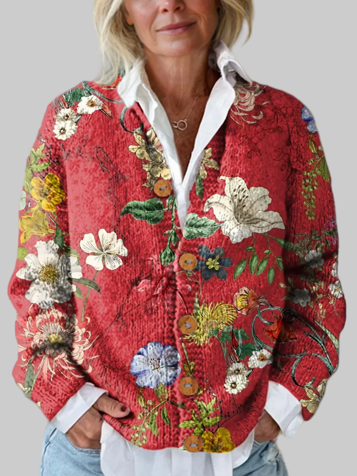 Amara | Women’s Vintage Floral Knit Cardigan Sweater