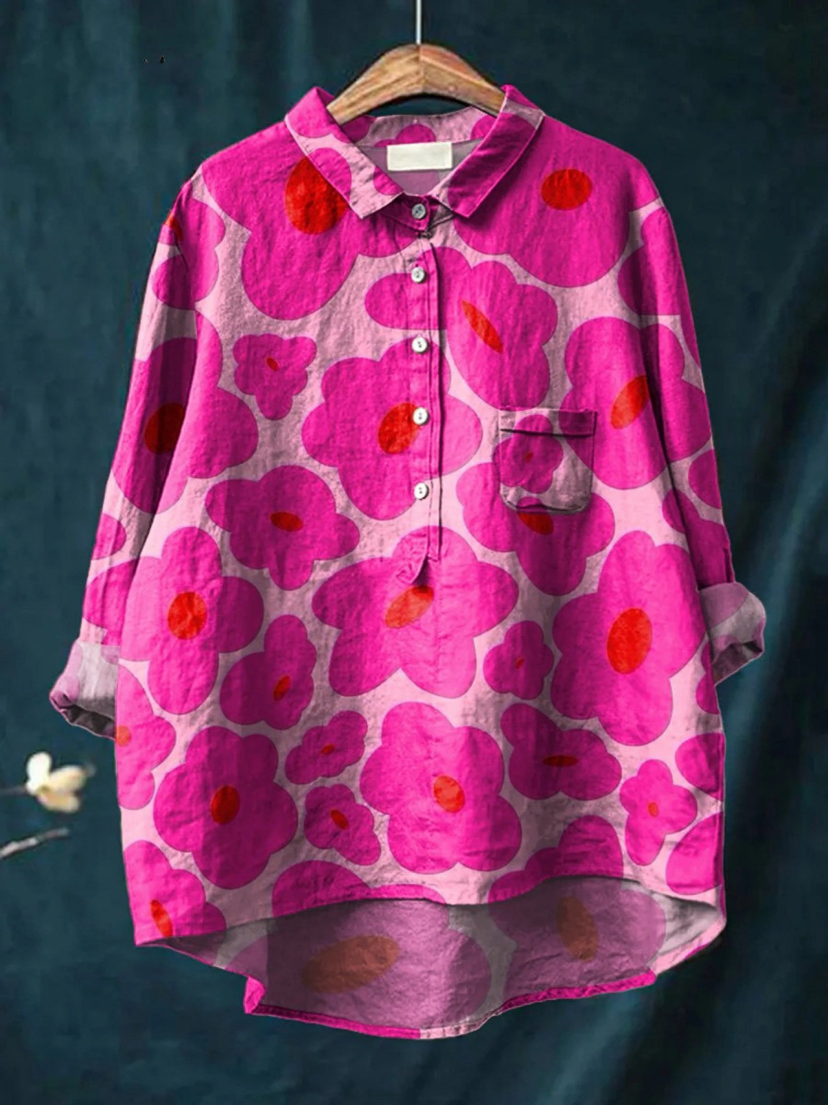 Amayah | Casual Women's Shirt with Bright Pink Floral Print