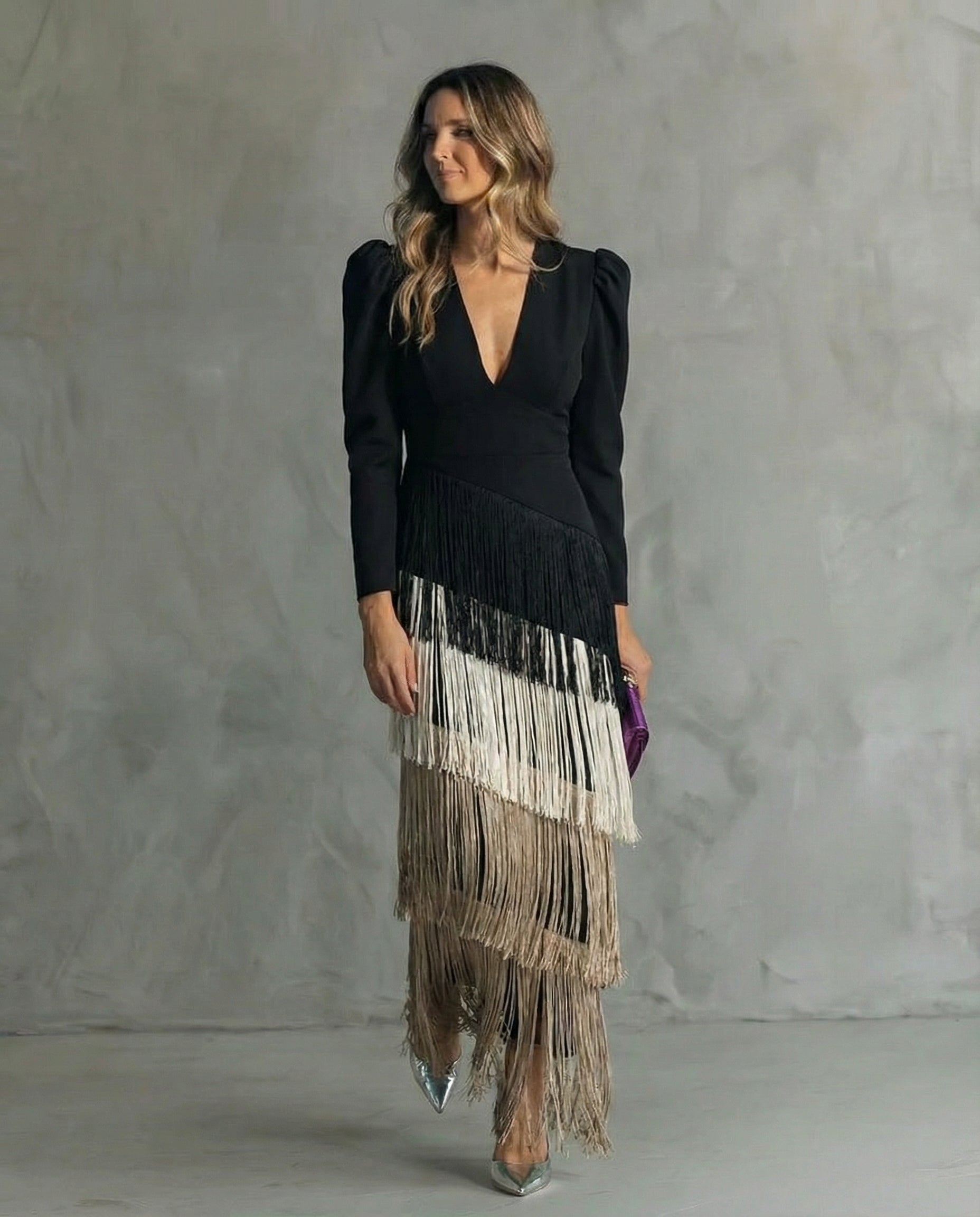 Clara | Elegant Dress with Fringe Sleeves